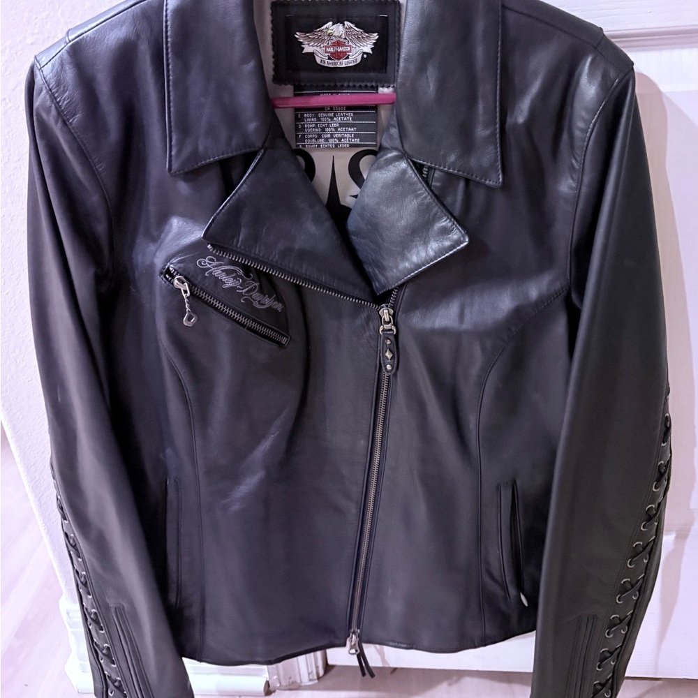 Harley-Davidson Women's Black Leather Jacket with Lace Details